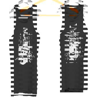 ロックスター ドラマー 猫 ドラム演奏 ミュージシャン バンド 音楽好き タンクトップ - Kawaiitshirt