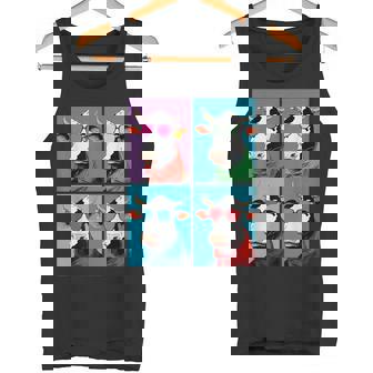 不機嫌そうな牛、エッジの効いた牛のグラフィックデザイン 牛好き向け タンクトップ - Kawaiitshirt