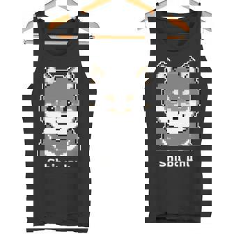 丸顔の黒柴さんのドット絵 長袖tシャツ タンクトップ - Kawaiitshirt