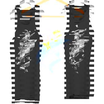 侍ニンジャカエルがサメに乗る日本の戦士面白い タンクトップ - Kawaiitshirt