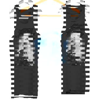 宇宙空間 オオカミ 月に遠吠えするオオカミ タンクトップ - Kawaiitshirt
