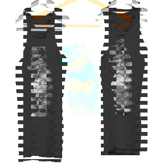 帽子をかぶった面白い太った猫 Ia アート デザイン太った子猫猫愛好家 タンクトップ - Kawaiitshirt