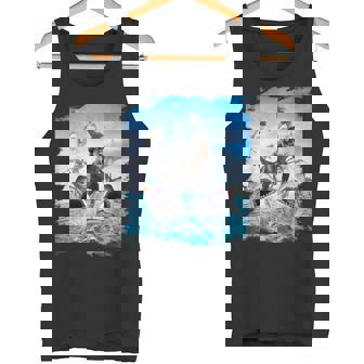 恐竜乗馬サメ ビーチオーシャンサメ サングラス 面白い タンクトップ - Kawaiitshirt