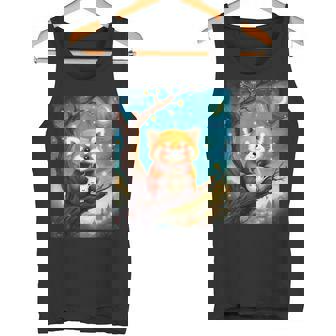 愛らしいレッサーパンダとティーカップの星月夜イラスト タンクトップ - Kawaiitshirt