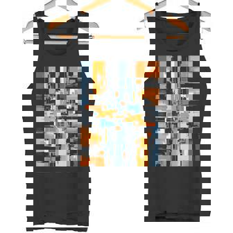 抽象幾何アート オレンジ青 モダン Abstract Geometric Composition タンクトップ - Kawaiitshirt