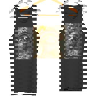 日よけ帽子をかぶったかわいいナマケモノ、面白いナマケモノ タンクトップ - Kawaiitshirt