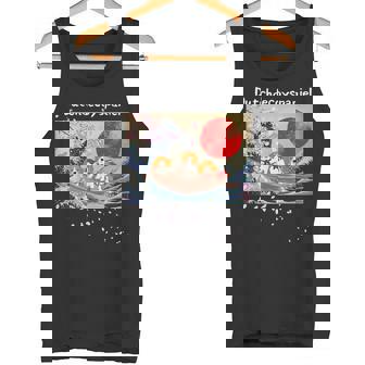 日本 版画 ダッチ デコイ スパニエル デコピン 神奈川の波 海 桜 タンクトップ - Kawaiitshirt