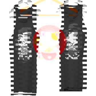 日本のカワイイ アニメ 猫 麺丼 猫 ラーメンを食べる タンクトップ - Kawaiitshirt