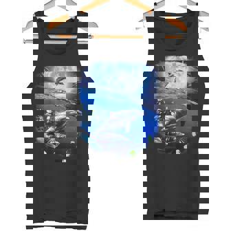 月 イルカ 宇宙 イルカ タンクトップ - Kawaiitshirt