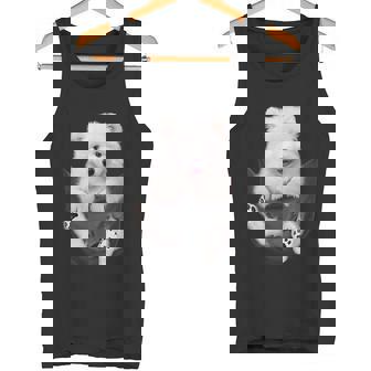 犬好きの方へのギフト サモエド ポケットに入った面白い犬の顔 タンクトップ - Kawaiitshirt