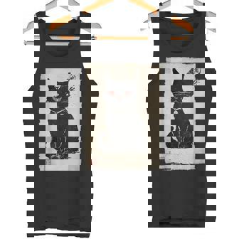 猫 鬼 ハロウィン 日本 ミニマリスト 墨絵 浮世絵風 タンクトップ - Kawaiitshirt