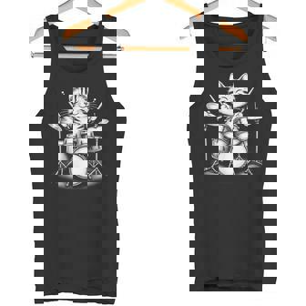 猫がドラムを弾く 面白いロックミュージックドラム 猫 タンクトップ - Kawaiitshirt