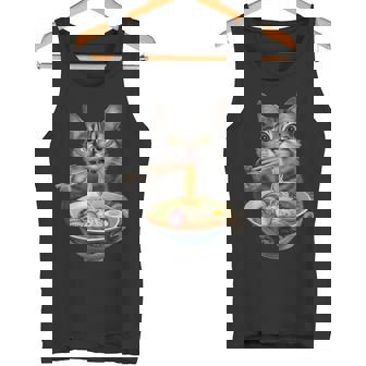 猫がラーメンを食べる リアル タンクトップ - Kawaiitshirt