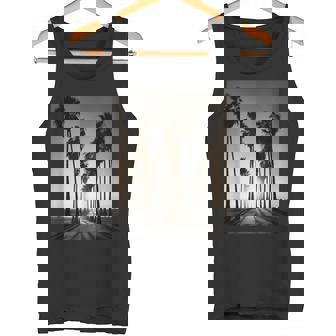 白黒写真 ヤシの木の夕日 ビンテージ写真 タンクトップ - Kawaiitshirt