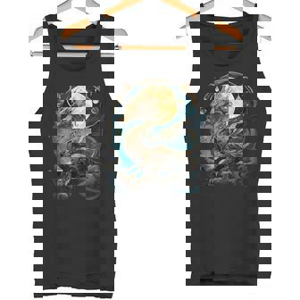 美しいルナゴールドドラゴン フローラルアートノボー タンクトップ - Kawaiitshirt