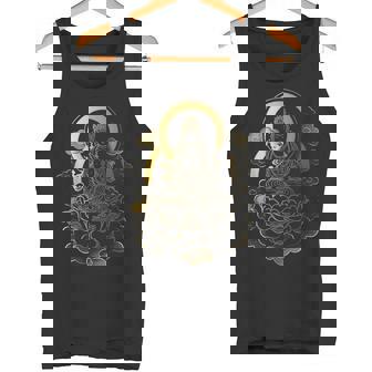 蓮の雲に座っている穏やかな仏陀 スピリチュアルマインドフルネス タンクトップ - Kawaiitshirt