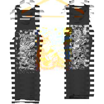 面白いレトロなデザインの猫がギターを弾く 星月夜 タンクトップ - Kawaiitshirt