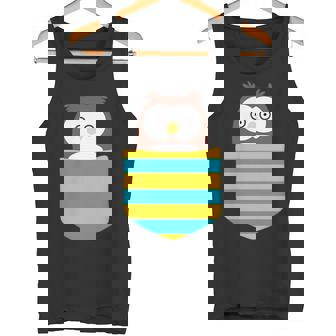 鳥好きのギフト フクロウのフクロウ 胸ポケット付き タンクトップ - Kawaiitshirt