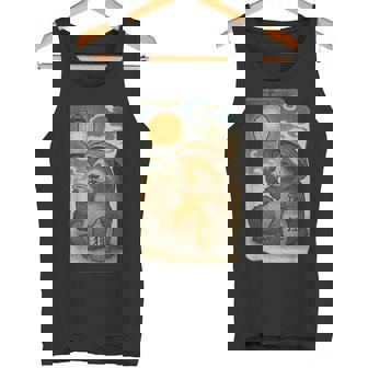 麦わら帽子をかぶったたぬき・酒・提灯・浮世絵風 タンクトップ - Kawaiitshirt