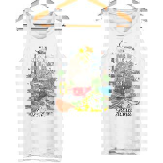 Barcelona Ciudad España Iconos Colorido Paisaje Urbano Arte Recuerdo Camiseta sin mangas - Regaloses