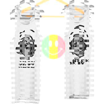 One Love ラスタ レゲエ 音楽 ヘッドホン スマイルフェイス ラスタファリ タンクトップ - Kawaiitshirt
