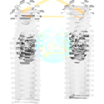 「池でリラックス」 – スイレンの上にサングラスをかけたカエル タンクトップ - Kawaiitshirt