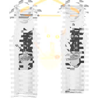 おもしろ猫 食べる 麺 ラーメン 日本猫 食べる 麺 タンクトップ - Kawaiitshirt