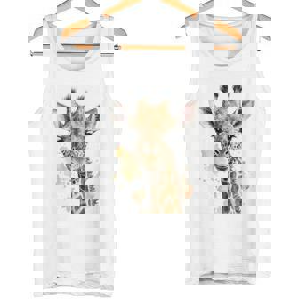 かわいい水彩画 キリン 赤ちゃん 美的 動物 アート 絵画 長袖tシャツ タンクトップ - Kawaiitshirt