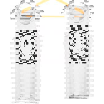 イエロー スマイル フェイスシャツ かわいい チェック柄 スマイル ハッピー タンクトップ - Kawaiitshirt