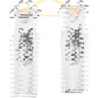 オオカミの顔 青い目 美的スマッジアートスタイル 野生動物 タンクトップ - Kawaiitshirt
