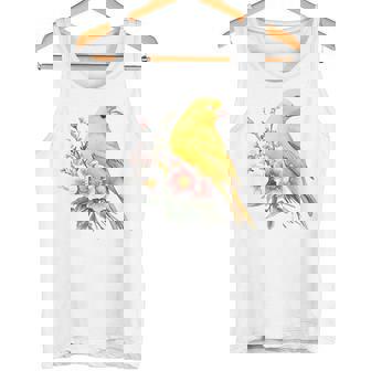 カナリアの鳥好き、ピンクの花のかわいい鳥、自然。 タンクトップ - Kawaiitshirt