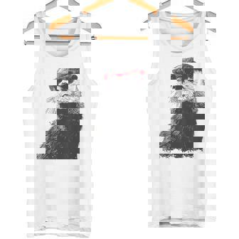 カワウソ アニマル柄 動物園 図面 イラスト 顔 カワウソ タンクトップ - Kawaiitshirt