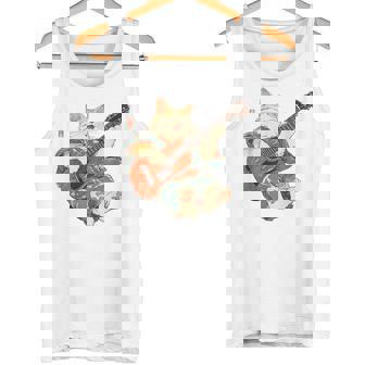 ギターを弾く日本の侍猫 忍者 浮世絵 アニメ タンクトップ - Kawaiitshirt