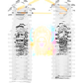 ゴールデンドゥードル、ヘッドフォン、犬、動物プリント タンクトップ - Kawaiitshirt