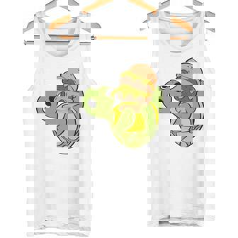 ハンバーガーを食べるかわいいカメ 面白いハンバーガー 長袖tシャツ タンクトップ - Kawaiitshirt