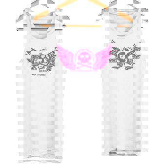 バイク おもしろ ドクロ 可愛い ハート オートバイ 羽ばたく翼 バックプリント 天使 タンクトップ - Kawaiitshirt