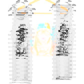 パグ、スナップバック キャップ、犬、カラフル、面白い、動物プリント タンクトップ - Kawaiitshirt