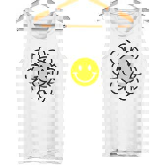 レトロ ヴィンテージ イエロー ハッピー スマイル スマイル フェイス デイジーフラワー タンクトップ - Kawaiitshirt