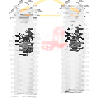 レトロな赤いミニトラックと日本の夕日。 長袖tシャツ タンクトップ - Kawaiitshirt