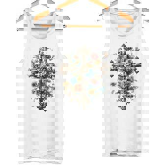 十字架 スピリチュアル キリスト 花 イエス 信仰 十字架 十字架 長袖tシャツ タンクトップ - Kawaiitshirt