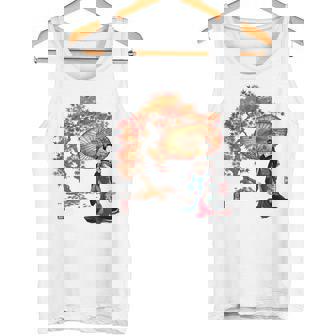 日本 浮世絵 京都 嵯峨 紅葉 和傘 美人 着物 タンクトップ - Kawaiitshirt