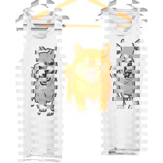 柴犬 犬 ムキッ ムキ顔 水彩 我慢の限界 怒る犬 イラスト おもしろ 長袖tシャツ タンクトップ - Kawaiitshirt