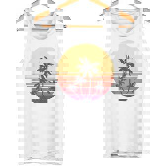 涼しい 夏休み メンズ レディース サンセット ビーチ ヤシの木 タンクトップ - Kawaiitshirt