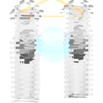 湖 森 風景 山 シルエット 長袖tシャツ タンクトップ - Kawaiitshirt