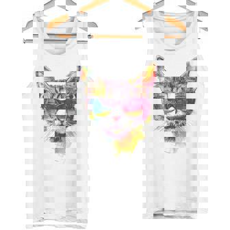 猫 動物 抽象 モチーフ サングラス イラスト アート ネコ タンクトップ - Kawaiitshirt