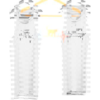 猫心電図心拍オールドスクールルックアニマル 長袖tシャツ タンクトップ - Kawaiitshirt