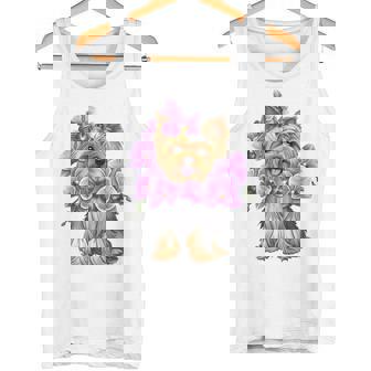 花を持つヨークシャー テリア 長袖tシャツ タンクトップ - Kawaiitshirt