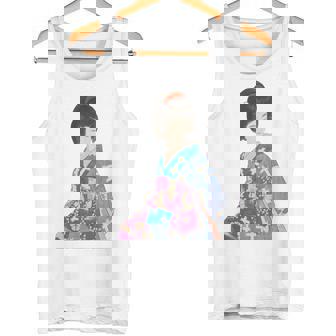 青い着物を着た美しい芸者 日本画 鳥居 言人 帯 美人画 新版画 日本画 長袖tシャツ タンクトップ - Kawaiitshirt