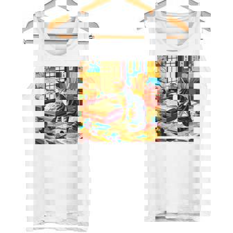 面白いtシャツ 猫 ネコ 読書 勉強 メンズ 猫好き グッズ おもしろ 面白い 服 ネタ 猫の下僕 浮世絵 長袖tシャツ タンクトップ - Kawaiitshirt