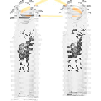 鹿 動物 プリント モチーフ 図面 イラスト ポートレート 鹿 タンクトップ - Kawaiitshirt